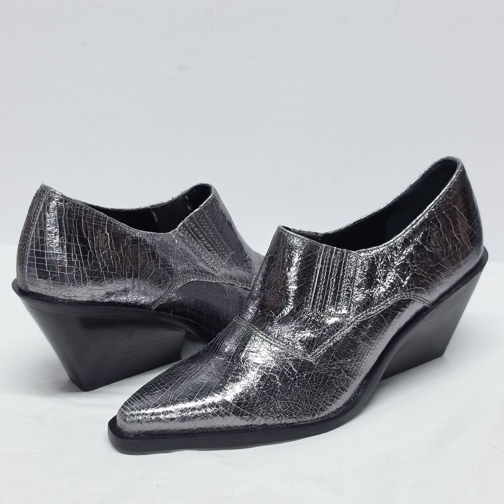 NEW Seychelles Womens Seattle Silver Pewter Crackle Leather Slip On Booties Sz 7